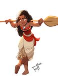  2016 bandeau bare_shoulders barefoot black_eyes black_hair crossed_legs dark_skin disney feet jewelry moana_(movie) moana_waialiki necklace oar raised_eyebrow signature smile solo toes tyson_hesse 