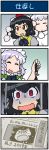  &gt;_&lt; 3girls 4koma bow braid brown_hair chinese_zodiac comic commentary_request eyes_closed gradient gradient_background hair_bow hat highres hook inubashiri_momiji izayoi_sakuya juliet_sleeves long_sleeves maid maid_headdress mizuki_hitoshi multiple_girls newspaper open_mouth pom_pom_(clothes) puffy_sleeves red_eyes shaded_face shameimaru_aya short_hair silver_hair smile sweatdrop tearing_up tokin_hat touhou translation_request turn_pale twin_braids white_hair year_of_the_pig 