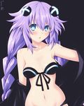  bikini blue_eyes blush braid breasts cleavage collarbone hair_ornament iwasi-r jacket long_hair looking_at_viewer medium_breasts navel neptune_(series) open_mouth power_symbol purple_hair purple_heart shin_jigen_game_neptune_vii stomach swimsuit symbol-shaped_pupils tied_hair twin_braids 