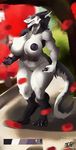  2017 absurd_res anthro areola big_breasts black_fur breasts chest_tuft claws digital_media_(artwork) digitigrade djpuppeh female fur hi_res huge_breasts lips long_tail looking_at_viewer mama_ruki mammal muscular nipples nude sergal solo standing thick_thighs tuft voluptuous white_fur wide_hips 