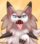  blue_eyes canine drooling lycanroc mammal mouth_shot nintendo paws pok&eacute;mon rainypaws saliva teeth tongue video_games 