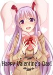  :d alternate_costume animal_ears box bunny_ears coat contemporary duffel_coat happy_valentine heart heart-shaped_box kue long_hair open_mouth purple_hair red_eyes reisen_udongein_inaba ribbon scarf smile solo touhou valentine very_long_hair 