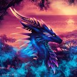  blue_scales day detailed_background dragon feral headshot horn outside purple_scales scales selianth smile solo 