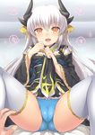  :d blue_panties blush cameltoe clothes_lift dragon_girl fate/grand_order fate_(series) horns japanese_clothes kimono kiyohime_(fate/grand_order) lifted_by_self obi open_mouth orange_eyes out_of_frame panties pelvic_curtain pov pov_hands sash smile solo_focus thighhighs torimaru underwear white_legwear 