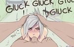 :&gt;= blush english fellatio grass hand_on_another&#039;s_head heart heart-shaped_pupils hetero highres league_of_legends looking_at_viewer oral penis pov riven_(league_of_legends) silver_hair sucking sword text 