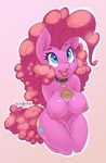  2017 anthro anthrofied areola big_breasts blue_eyes breasts collar cutie_mark earth_pony equine female food friendship_is_magic hair horse kneeling long_hair looking_up mammal muffin my_little_pony nipples nude open_mouth oughta_(artist) pink_hair pinkie_pie_(mlp) pony simple_background solo teeth tongue tongue_out 