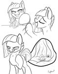  2017 applejack_(mlp) black_and_white duo earth_pony equine eyes_closed female feral friendship_is_magic hair hi_res horse licking licking_lips limestone_pie_(mlp) line_art mammal micro monochrome my_little_pony open_mouth pony ponythroat tongue tongue_out vore 
