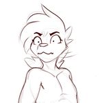  anthro black_and_white breasts bust_portrait cheek_tuft eyebrows eyelashes featureless_breasts female flat_chested fur hair kae_esrial looking_at_viewer mammal monochrome motion_lines nude portrait qualzar reaction_image shocked short_hair solo tarunah tuft 