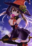  breasts candy cleavage food halloween hat highres large_breasts omucchan_(omutyuan) pumpkin sky star_(sky) starry_sky tail twintails witch_hat 