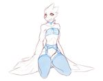  anthro avian beak bird blue_and_white clothed clothing collar collar_tag crossdressing eyebrows feather_hair feathers featureless_crotch fishnet fishnet_legwear front_view full-length_portrait kneeling laefa_padlo legwear looking_at_viewer male monochrome mostly_nude navel portrait qualzar sketch smile solo 