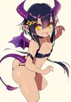  arm_strap ass commentary_request cropped_legs demon_girl demon_horns demon_tail fang highres horns looking_at_viewer omucchan_(omutyuan) open_mouth original short_hair_with_long_locks sidelocks simple_background slit_pupils solo succubus tail twisted_torso wings 