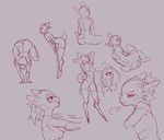  anthro breasts breath butt caprine female fur goat hair mammal nox_(artist) simple_background sketch_page smile solo sweat 