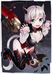  animal_ears breasts cat_ears cat_tail fangs final_fantasy final_fantasy_xiv fishnets fork green_eyes halloween large_breasts miqo'te omucchan_(omutyuan) pumpkin solo spoon tail thighhighs 