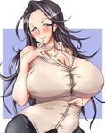  blouse blush bra breasts highres huge_breasts kinokoutarou see-through solo underwear 