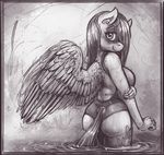  2017 anthro anthrofied bantha blush butt clothing cutie_mark equine feathered_wings feathers female fluttershy_(mlp) friendship_is_magic hair hi_res long_hair looking_at_viewer mammal my_little_pony pegasus smile solo swimsuit water wet wings 