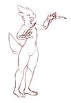  3_toes 5_fingers anthro avian beak bird black_and_white eyebrows eyes_closed feather_hair feathers featureless_crotch full-length_portrait laefa_padlo male monochrome nude open_mouth open_smile portrait pose qualzar sketch smile solo standing tail_feathers toes tongue 