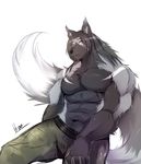  abs anthro biceps booboo34 canine fur hair male mammal muscular muscular_male pecs wolf 