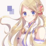  1girl artist_request bare_shoulders blue_eyes breasts brown_hair eyebrows_visible_through_hair hair_ornament long_hair looking_at_viewer portrait shiny shiny_hair smile source_request stella_telmes tales_of_(series) tales_of_legendia 
