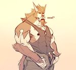  2017 animated anthro balls biceps big_penis canine clothing erection flexing grin male mammal muscular muscular_male nipples penis shirt simple_background smile solo tank_top were werethrope werethrope_laporte werewolf wolf 