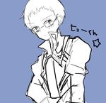  1boy blue_background blush coat glasses hubert_ozwell monochrome tales_of_(series) tales_of_graces 