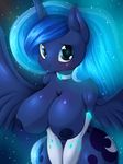  2017 anthro anthrofied breasts colored equine feathered_wings feathers female friendship_is_magic hair hi_res horn looking_at_viewer mammal my_little_pony nipples princess_luna_(mlp) solo suirano winged_unicorn wings 
