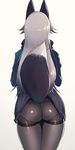  amano_don animal_ears ass bad_id bad_pixiv_id blazer commentary_request facing_away fox_ears fox_tail from_behind grey_hair highres jacket kemono_friends long_hair panties panties_under_pantyhose pantyhose scarf silver_fox_(kemono_friends) silver_hair skirt skirt_lift solo tail tail_lift thigh_gap underwear 