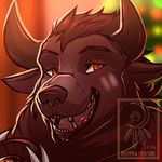  2016 anthro bear biped black_lips blurred_background bovine brown_fur brown_hair brown_horn brown_nose bust_portrait cattle claws depth_of_field digital_media_(artwork) eyebrows fangs firekeeper77 front_view fur grey_claws hair horn hybrid icon lips looking_at_viewer male mammal open_mouth orange_eyes pink_tongue portrait short_hair snout solo teeth tongue watermark 
