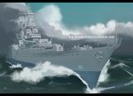  blue_sky cannon cloud cruiser day flag letterboxed military military_vehicle no_humans number ocean original outdoors ship shiro_yukimichi signal_flag sky splashing turret us_navy uss_indianapolis_(ca-35) warship water watercraft world_of_warships 