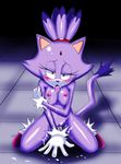  andersonicth anthro areola blaze_the_cat blush breasts cat cum cum_everywhere erect_nipples feline female hi_res mammal messy navel nipples nude pussy solo sonic_(series) tongue tongue_out 