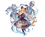  blonde_hair boots bow bowtie brown_eyes choker detached_sleeves double_bun dress frills full_body granblue_fantasy holding long_hair looking_at_viewer luna_(shadowverse) minaba_hideo official_art pantyhose ribbon shadowverse skeleton stuffed_toy transparent_background twintails 