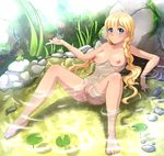 :3 anus bangs barefoot blonde_hair blue_eyes blush braid breasts day everlasting_summer eyebrows_visible_through_hair frog full_body hair_over_shoulder hand_up huyase knees_up light_smile lily_pad long_hair looking_at_viewer medium_breasts moss nature navel nipples nude onsen outdoors partially_submerged plant pointing pond pussy reclining ripples rock slavya-chan smile solo spread_legs stone toes twin_braids uncensored water water_drop 