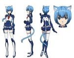  1girl aqua asobi_ni_iku_yo! back_jingle_bell blue_hair bodysuit boots cat_ears cat_girl cat_tail closed_mouth eyes female fringe full_body gloves kemonomimi melwin monster_girl short_hair side_view simple_background socks solo stand standing suit tail white_background woman 