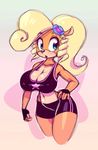  1girl blonde_hair blue_eyes breasts cleavage coco_bandicoot crash_bandicoot crash_bandicoot_(series) furry navel nitro ponytail shorts sports_bra wide_hips 