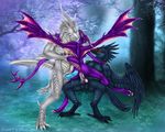  anthro anus black_feathers day detailed_background digitigrade dragon feathered_wings feathers female grass horn male membranous_wings membraous_wing outside penetration penis purple_cales pussy scales selianth sex standing vaginal vaginal_penetration white_scales wings yellow_eyes 