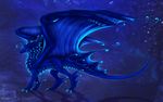  blue_scales claws dragon feral horn membranous_wings scales selianth smile solo spines standing wings 