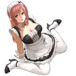  alternate_costume arm_support breasts center_frills cleavage dead_or_alive detached_collar enmaided hair_ornament honoka_(doa) iwauchi_tomoki large_breasts long_hair looking_at_viewer maid maid_headdress parted_lips pink_eyes pink_hair revision simple_background sitting solo thighhighs wariza white_background wrist_cuffs 
