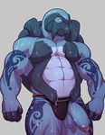  2017 abs anthro balls biceps carracosta clothed clothing digital_media_(artwork) humanoid_penis jockstrap knuxlight looking_at_viewer male muscular muscular_male nintendo pecs penis pok&eacute;mon reptile scalie simple_background solo standing sweat tattoo turtle underwear video_games 