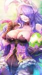  animal_ears bare_shoulders black_gloves breasts bunny_ears bunnysuit camilla_(fire_emblem_if) choker cleavage easter easter_egg egg fire_emblem fire_emblem_heroes fire_emblem_if gloves hair_over_one_eye highres holding holding_egg large_breasts lips long_hair pantyhose purple_hair solo sukua55 torn_clothes torn_legwear very_long_hair wavy_hair 