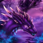  blue_teeth cool_colors curved_horn day detailed_background dragon horn looking_at_viewer open_mouth outside purple_eyes selianth spines teeth 