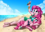  2017 alternate_species beach blush clothing datflank duo earth_pony equine feet female feral friendship_is_magic fur hair hi_res holding_object hooves horse human humanized long_hair mammal my_little_pony open_mouth outside pink_hair pinkie_pie_(mlp) plantigrade pony seaside selfie square_crossover swimsuit tongue tongue_out underhoof water white_fur 