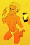  faust_(5/4) fundoshi male_focus middle_finger muscle nipples phone topless underwear young 