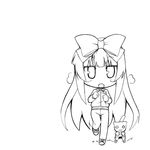  3.1-tan bad_id bad_pixiv_id bow brooch cat chibi dos_cat greyscale hair_bow jewelry jingai_modoki jitome long_hair monochrome os-tan running solo track_suit 