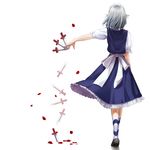  bad_id bad_pixiv_id chirigami-san from_behind izayoi_sakuya knife maid maid_headdress petals rose_petals silver_hair solo touhou 