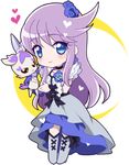  black_choker blue_eyes blue_flower blue_rose blush boots chibi choker cologne_(heartcatch_precure!) crescent cure_moonlight elbow_gloves flower gloves hair_ornament heart heartcatch_precure! knee_boots long_hair lowres magical_girl mochiya_marosuke precure purple_hair rose single_elbow_glove single_glove smile tsukikage_yuri wristband 