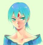  aqua_hair bad_id bad_pixiv_id bangs collarbone earrings facial_mark forehead_mark green_eyes jewelry lipstick makeup ryss short_hair simple_background sketch smirk solo taki_(nakochan) zoids zoids_chaotic_century 