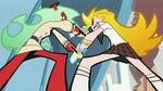  animated animated_gif battle blonde_hair blue_eyes demon_girl dual_wielding green_eyes green_hair gun holding horns lowres multiple_girls panty_&amp;_stocking_with_garterbelt panty_(psg) red_skin scanty_(psg) school_uniform sushio weapon 