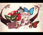  bug butterfly clock flower garnet hat insect lying solo touhou yakumo_yukari 