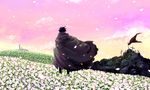  cloak field flower from_behind grave landscape makishi_yaichi male_focus petals planted_sword planted_weapon scenery simon sky solo sword tengen_toppa_gurren_lagann weapon 