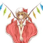  ascot blonde_hair flandre_scarlet hands_together hat natsuk own_hands_together red_eyes side_ponytail smile solo touhou v_arms wings 