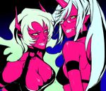  bad_id bad_pixiv_id breasts cleavage demon_girl fang glasses horns kneesocks_(psg) large_breasts long_hair medium_breasts multiple_girls npn panty_&amp;_stocking_with_garterbelt ponytail purple_skin red_skin scanty_(psg) white_hair yellow_eyes 